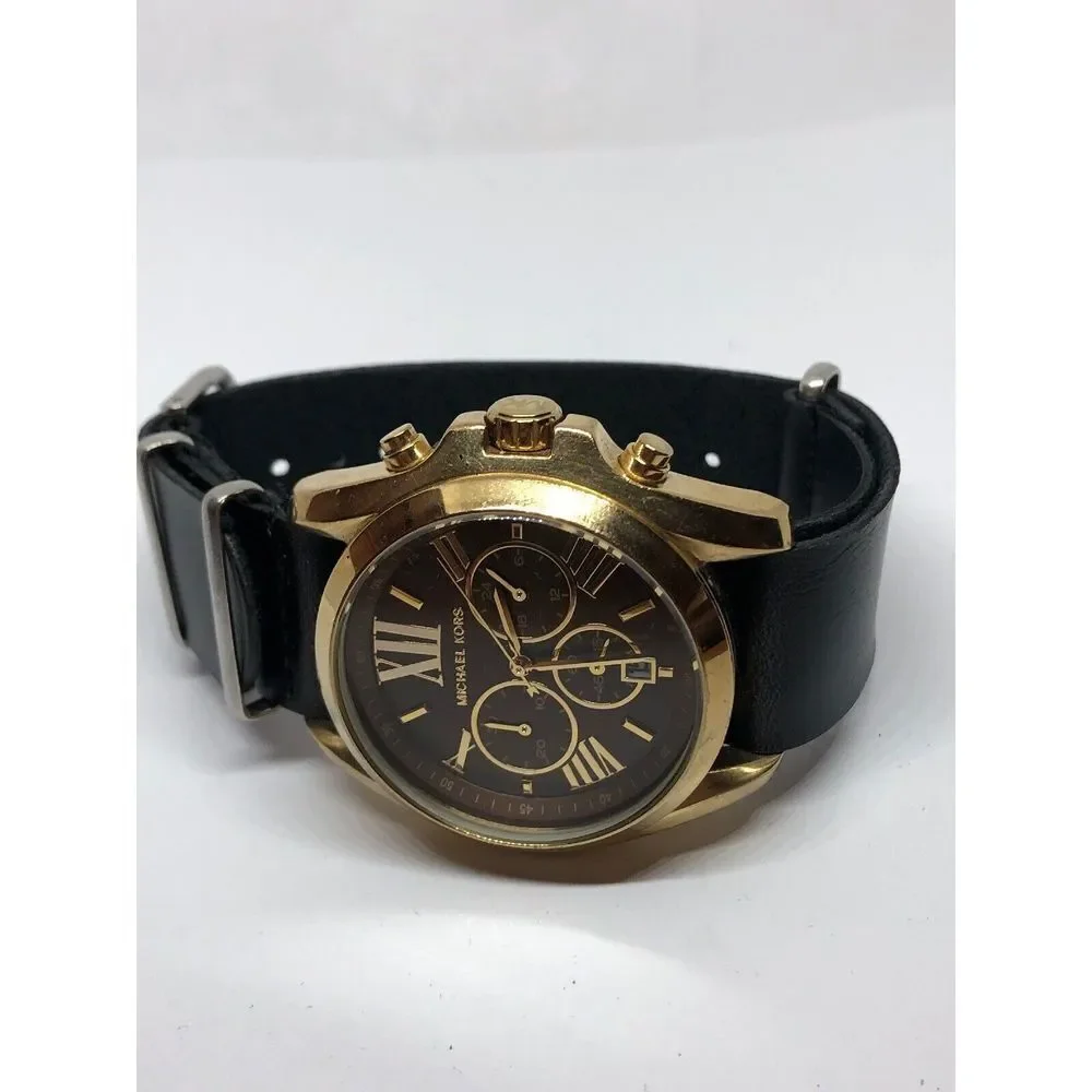 MICHAEL KORS MK5502 Womens Black Leather Analog Dial Quartz Genuine Watch KG426